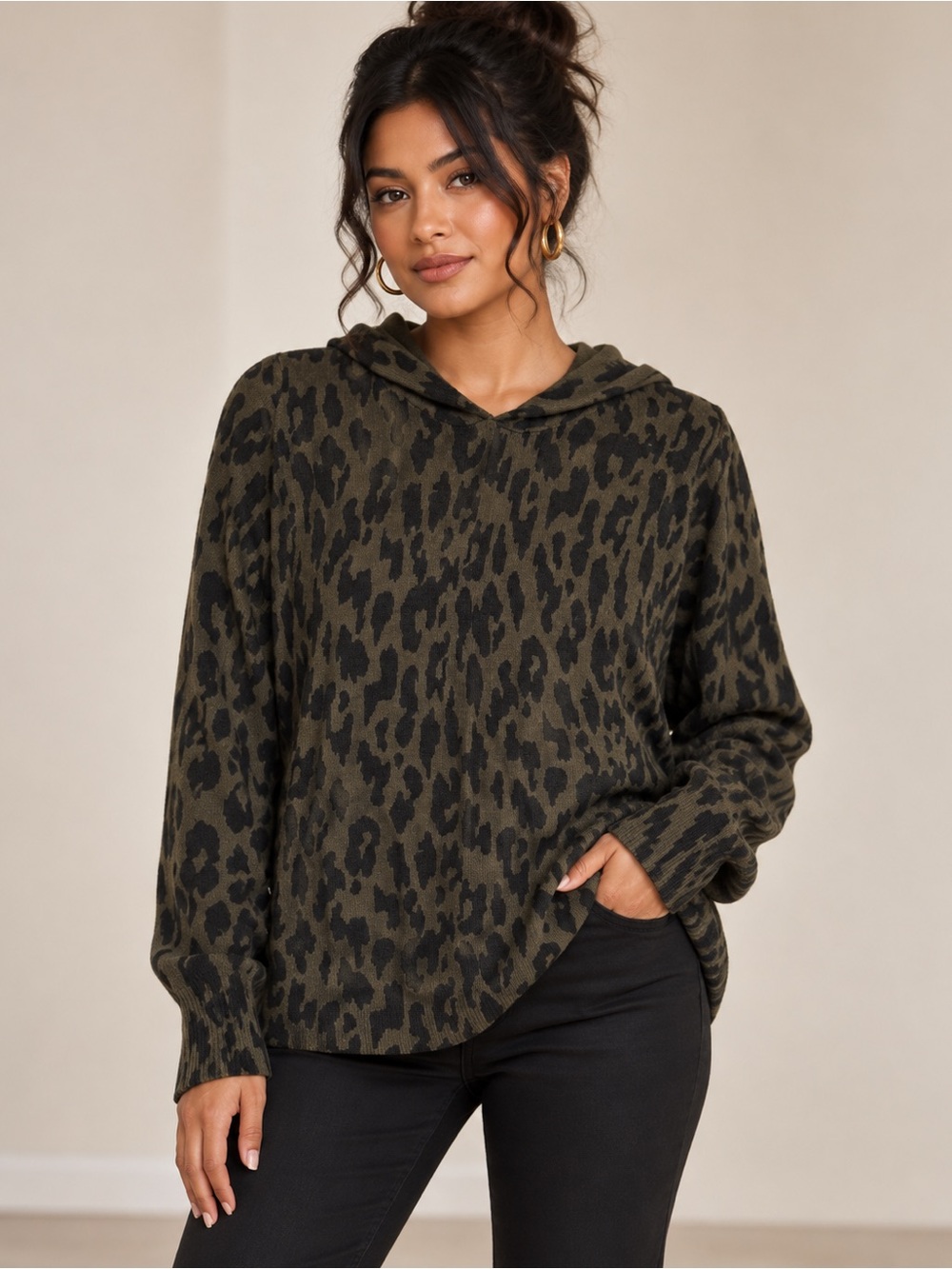 J. Jill Olive and Black Leopard-Print Hoodie